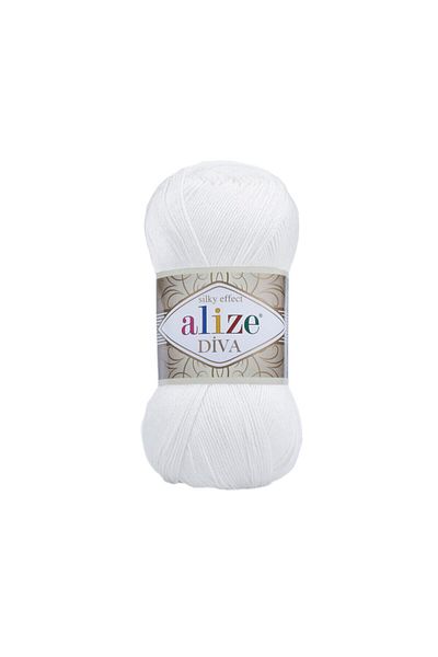 Alize Silky Effect Diva Hand Knitting Yarn Ball White 55 Very Fine Knitting Yarn