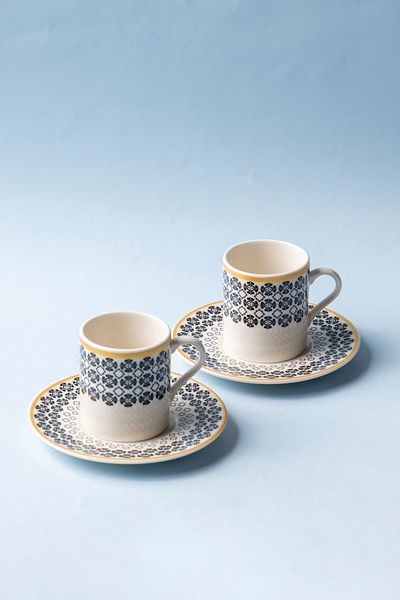 FH finehome Star Porcelain 4 Piece Set of 2 Cups Black