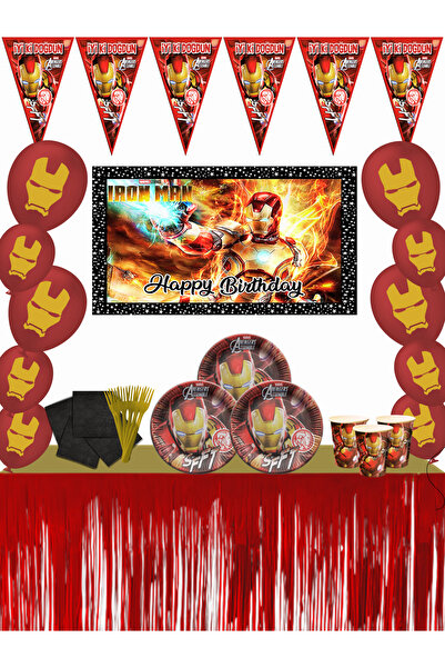 snowparty مجموعة زينة حفلات أعياد الميلاد من الرجل الحديدي الرجل الحديدي المعدني مع لافتة تنورة الطاولة و16 شخصًا