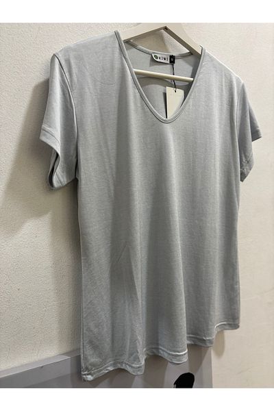 YONGA'S BOUTİQUE Ice Blue Short Sleeve V-Neck Tshirt