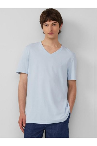 s.Oliver Tricou bărbătesc cu decolteu în V, croială regulată, bumbac, albastru deschis, mărime XL