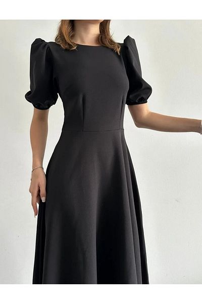 JANES Women's Balloon Sleeve Crew Neck Wide Cut Dress, Special Occasion Dress