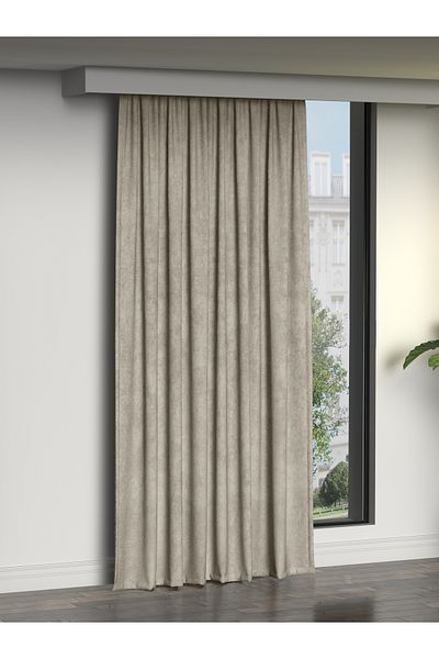 FAVOLLİ Linen Color Velvet Textured Island Background Curtain, Dream Series