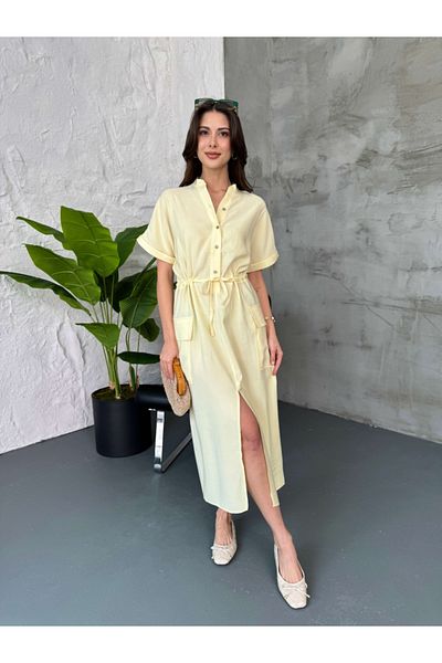 Elif Özbey Butik Rochie Tnsl galbenă cu buzunar cargo