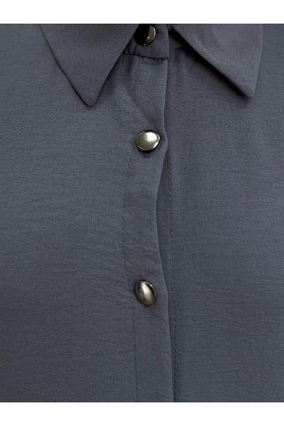 Ebrar Store Treva Front Metal Buttoned Side Slit Tunic-Fa876 Gray
