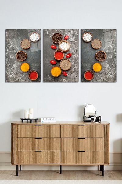 Rosyvien Abstract Colorful Types of Spices 3 Piece Set Glass Painting, Home and Office Wall Decor, Luxury Gift