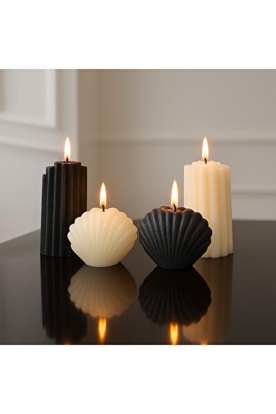 aymumi home Dekoratif Kabuk ve Silindir Tasarım Mum Seti – Siyah & Beyaz, Kokulu