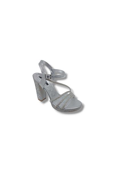 Zerhan İzlife 179 Women's Silver Sparkling Platform Heeled Evening Dress Shoes