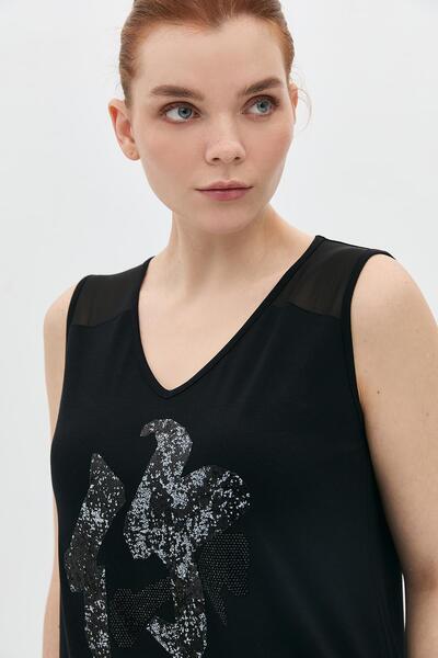 DAIDO Sequin Printed Stoned Shoulder Siphon Garnished Undershirt