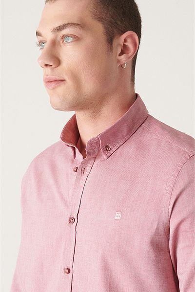 Avva Men's Burgundy 100% Cotton Oxford Shirt E 002026