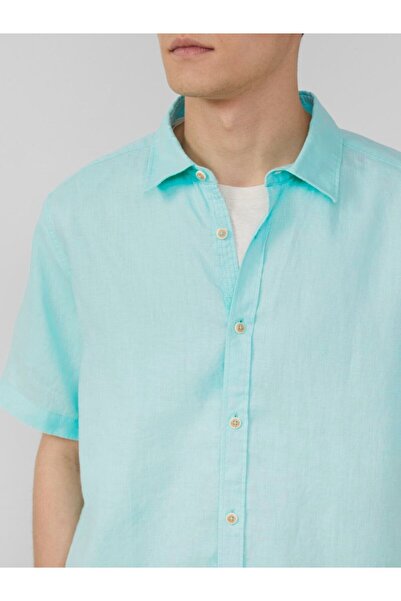 s.Oliver Cămașă bărbătească din in cu mânecă scurtă și croială regulată, Albastru deschis, 3XL