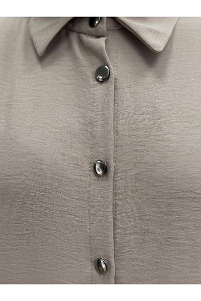 Ebrar Store Treva Front Metal Buttoned Side Slit Tunic-Fa876 Stone