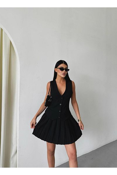 Liner Women's Vest Look Pleated Mini Special Dress Urban Chic