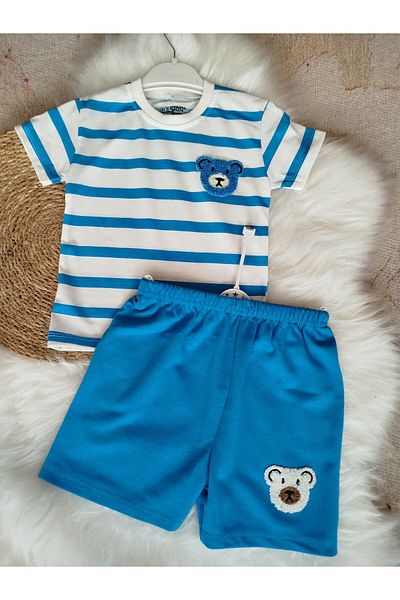 renkli diyar Boy's Children's Bottom Top Suit Short Sleeve Tee and Shorts Two-Piece Suit Nursery Primary School