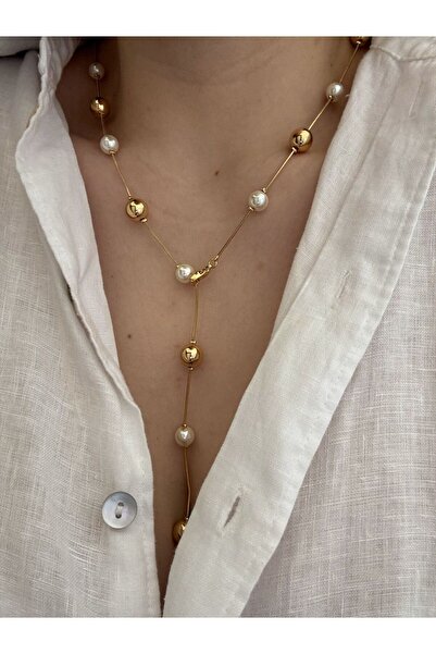 CHARMLUCKY Pearl Gold Y Necklace