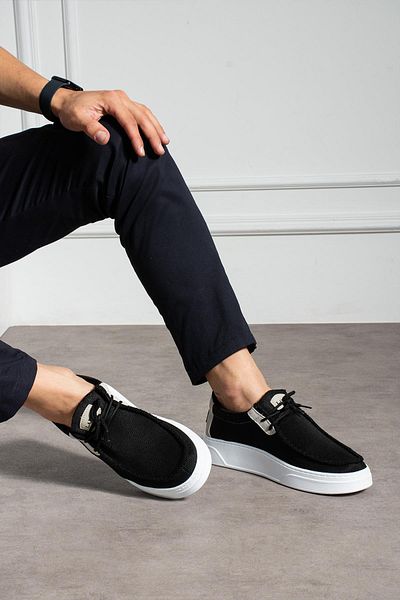 L.A Polo Black and white knitted men's loafer