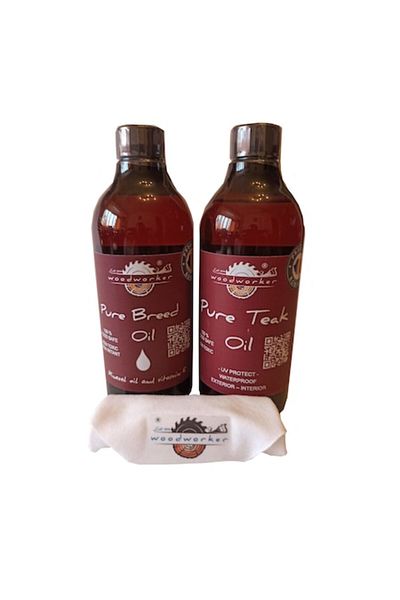 woodworker Pachet Intretinere Lemn Masiv, Dual Pack, Pure Breed Oil, Pure Teak Oil, Laveta Bumbac, 500ml/500ml