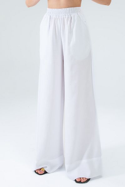 Tt Line Palazzo Trousers Women Regular Side Pockets Loose Wide Leg Elastic Waist Organic Black White