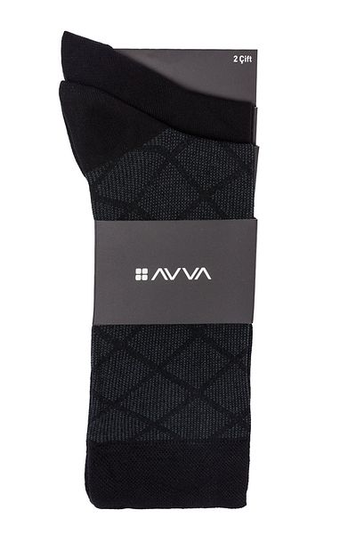 Avva Мъжки черни шарени чорапи от 2 части A31Y8503