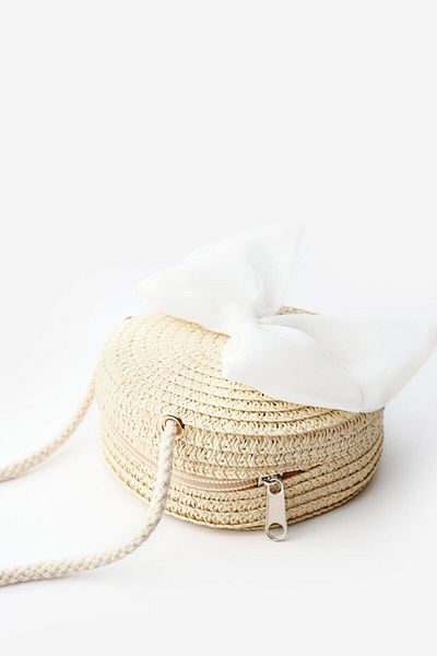 Le Mabelle White Bow Girl's Straw Bag