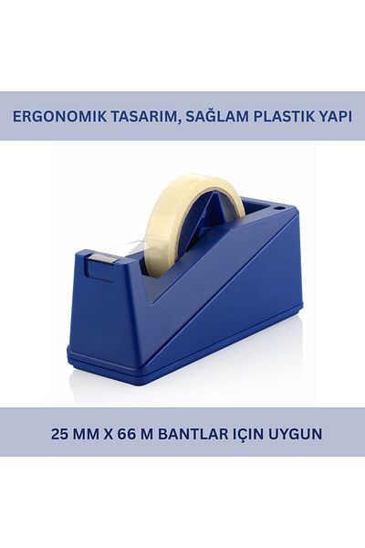 roco paper Κόφτης ταινίας για γραφείο και σπίτι - Εργονομική, αντιολισθητική βάση, 25mm x 66m Συμβατό μηχάνημα ταινίας, μπλε