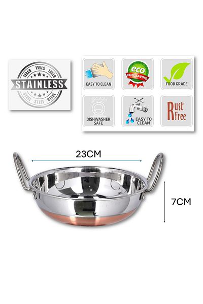 Melrich Stainless Steel Copper Bottom Deep frying Kadai 23cm