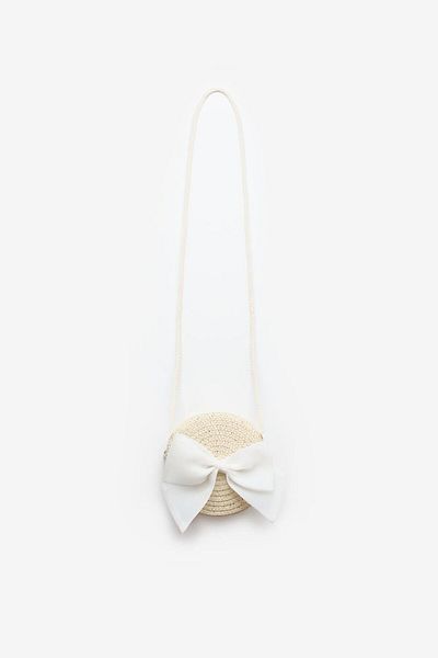 Le Mabelle White Bow Girl's Straw Bag