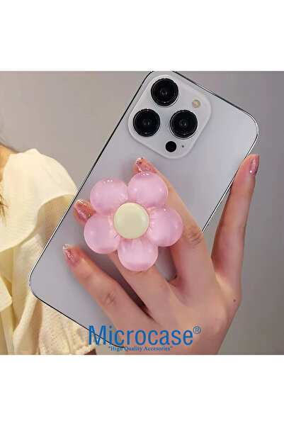 Microcase 3D Çiçek Tasarımlı 3M Yapıştırmalı El Parmak Tutucu Cep Telefonu Tutacağı Popsocket Mor - AL5246