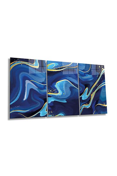 Rosyvien Blue Gold Gold Transitional Model Modern Set 3 piese Masă din sticlă, Decor de perete pentru casă și birou, Cadou de lux