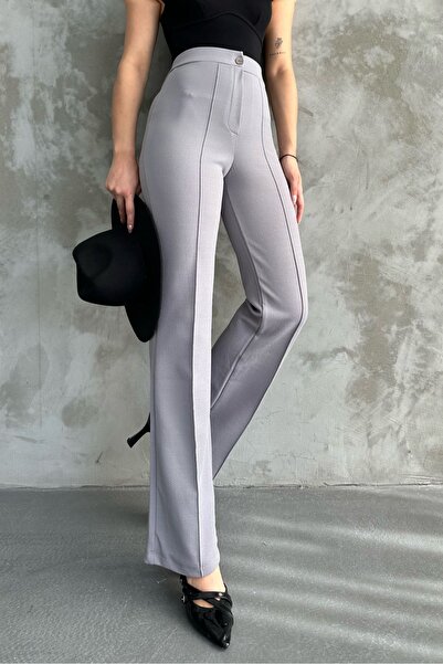 macharel jeans Γυναικείο Παντελόνι με ψηλόμεσο Flare Leg Palazzo Grey