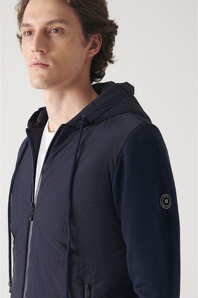 Avva Ανδρικό μάλλινο παλτό με κουκούλα Navy Blue A22y6023