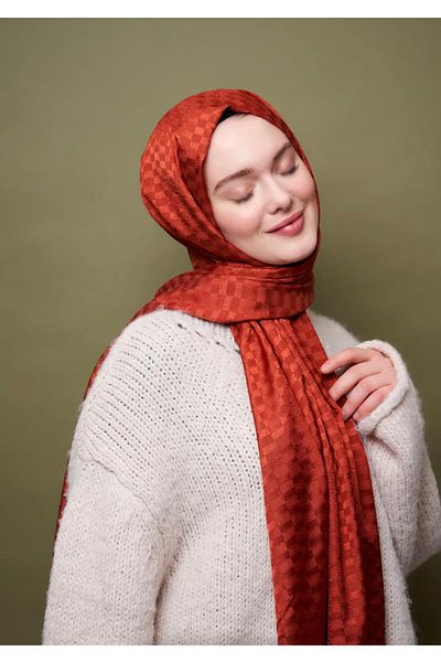 Modakaşmir Brick Colored Jacquard Shawl