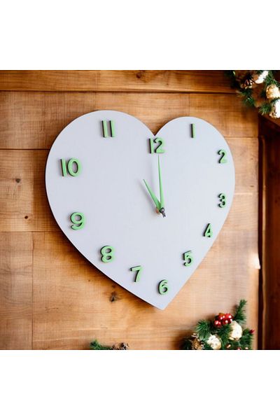 Bahat Phosphorescent 3D Relief Numeral Heart Wooden White Wall Clock No Glass