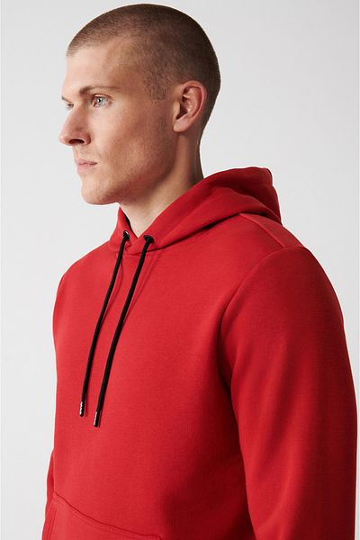 Avva Men's Red Hooded Raised 3 Thread Cotton Sweatshirt E 001018