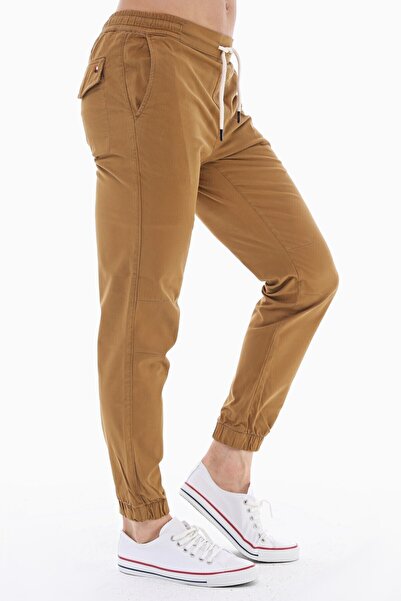 CEDY DENIM Ανδρικό ελαστικό εποχιακό παντελόνι Gabardine Jogger Lace Up C314-camel