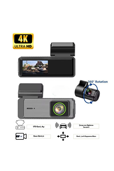CROW'S TECH Araç İçi 4K HD Kamera 3840x2160 Geniş Açı Gece görüşü Ön Ve Arka Wifi Araç Içi Kamera