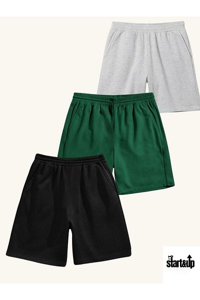 QUEENSTOWN Unisex Solid Color 3-Pack Large Size Loose Summer Shorts