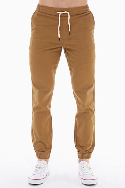 CEDY DENIM Ανδρικό ελαστικό εποχιακό παντελόνι Gabardine Jogger Lace Up C314-camel