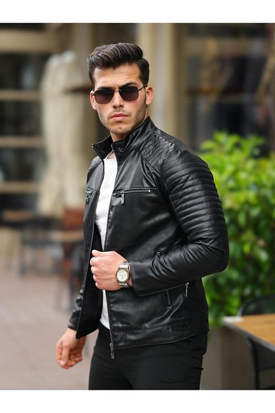 PRİFALDİ Μαύρο Slim Fit Δερμάτινο Ανδρικό Μπουφάν - Εσωτερική Τσέπη