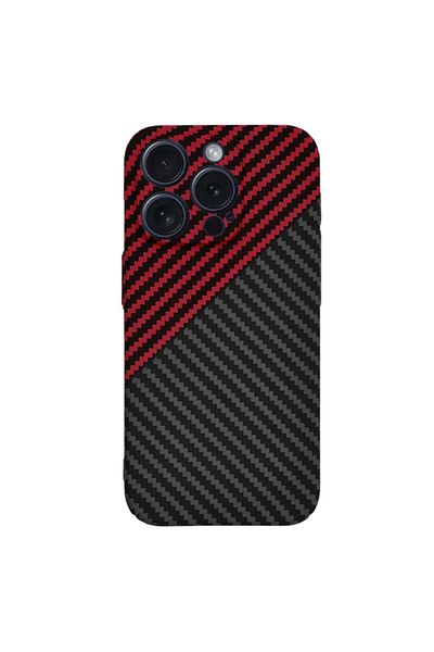SKYDDAR INNOVATION Case for IPhone 15 Pro, carbon texture, Carbonite FiberShell, Dark Red, sticker set