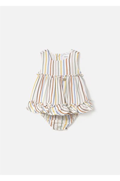 MAYORAL فستان طفلة مخطط مع غطاء حفاضات إكرو 1844