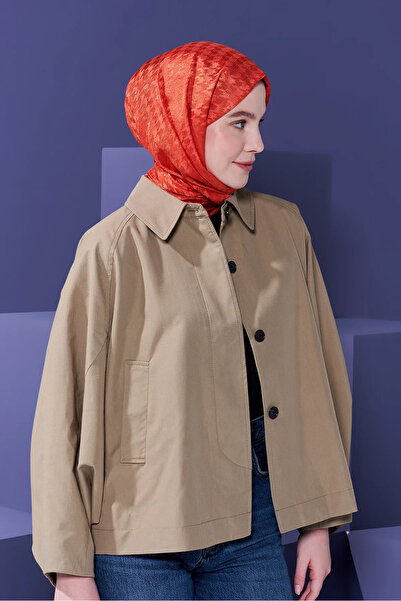 Modakaşmir Orange Jacquard Shawl