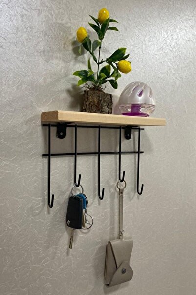 Jusso Decorative Hanger 5-Piece Hanger Organizer Keychain Wooden Shelf Black Key Hanger Entrance