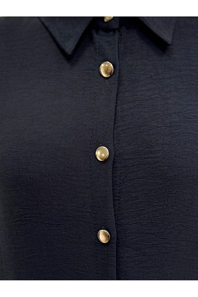 Ebrar Store Treva Front Metal Buttoned Side Slit Tunic-Fa876 Navy Blue