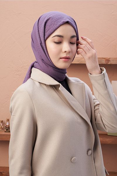 Modakaşmir شال من سلسلة Carre Cotton باللون الأرجواني