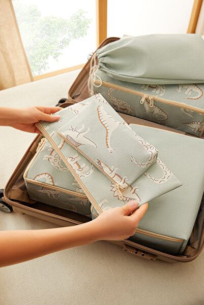 Ocean Home Textile 6'lı Dinozor Desenli Valiz Düzenleyici Bavul Içi Organizer Set, Seyahat Hurcu