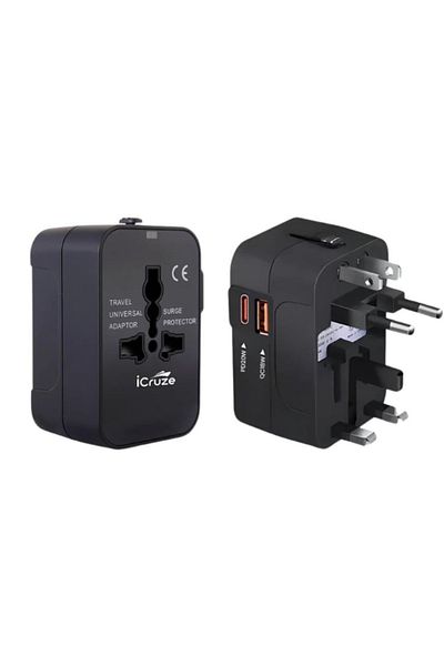 Icruze Globaplug Universal Travel Adapter Usb C, World Travel Power Plug- Black