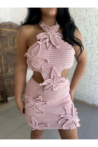 moneta boutique Rochie de damă cu design special, tricotaje cu aplicații florale