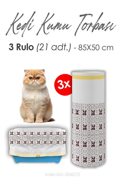 ROSIE Cat Litter Bag, Size 85X50Cm, 3 Rolls of 7'