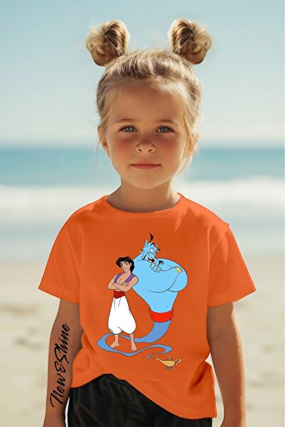 New Shine تي شيرت للأطفال مطبوع عليه علاء الدين والمصباح السحري مقاس كبير